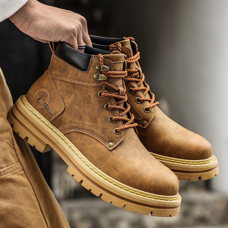 Fashion Vintage Men Pu Leather Boots Autumn Winter Waterproof Comfortable High Top Boot High Quality Wear-resistant Warm Casual Sneakers