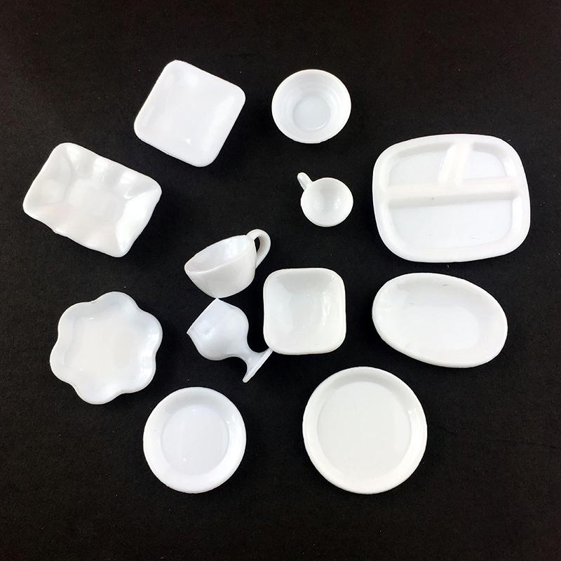 12Pcs/Set Mini White Kitchenware Toys Drink Cups Dish Plate Tableware Mini Simulation Accessories Diy Pretend Play Toys