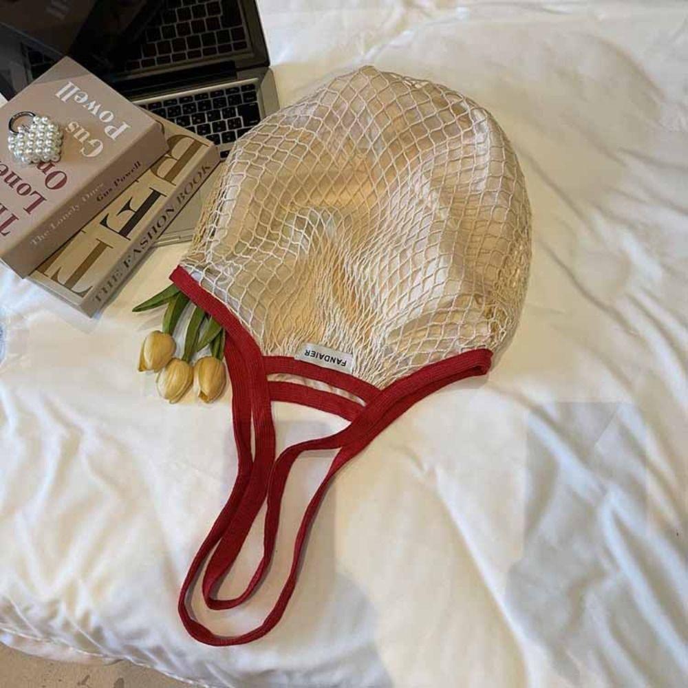 Korean Style Mesh Handbags Polyester Summer Beach Tote Bags Hollow Woven Shoulder Bag  Outdoor