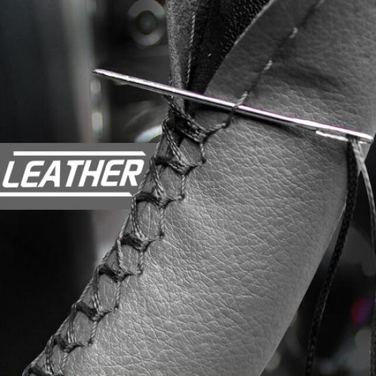 GRAY DIY Hand Sewing Leather Car Steering Wheel Cover Needle & Thread Protector