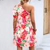 Women Summer One Shoulder Flower Printing One Piece Dress
