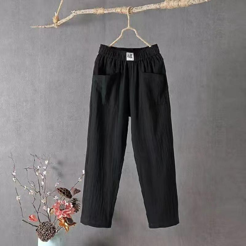 Baumwoll-Leinen Freizeitanzughose Damen Sommer Locker und Dünn Gerade geschnittene Hose Neunpunkt Haremshose Farbe Ist Dünn und Trendig