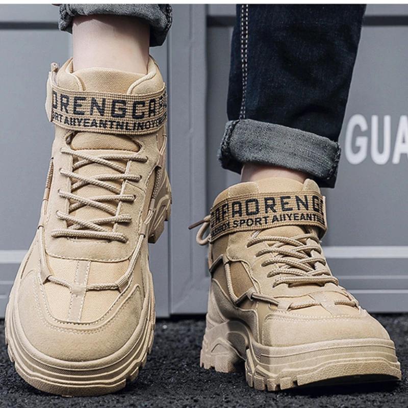 Fashion Boots Men High Top Boots Men's Leather Shoes Winter Fashion Warm Shoes Outdoor Sneakers Lace Up Non-Slip Ankle Boots Male Botas