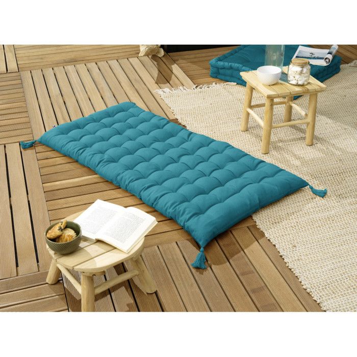 Matelas de sol avec pompons déperlant - Anti-UV Outdoor "Kala" en Coton 60 x 120 cm l'Effet Papillon - Kala Paon -