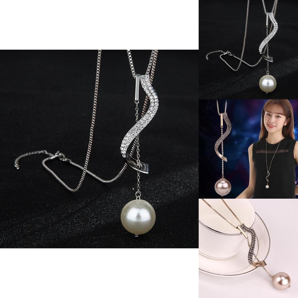 Elegant Alloy Pearl Sweater Necklace With Unique Geometric Design For Fashionable Women