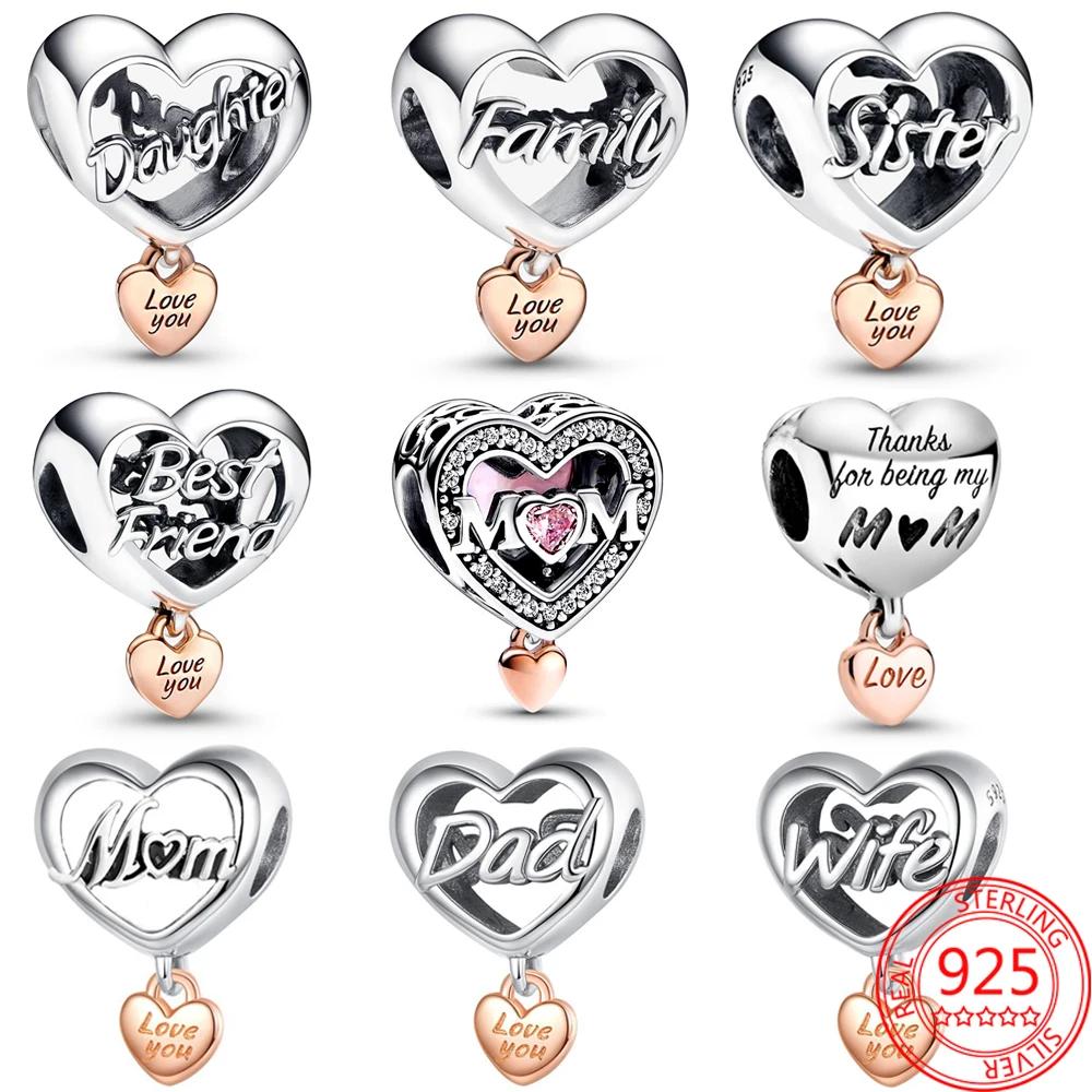 S925 Silver Heart Charm Jewelry Gift for Daughter Mom Wife Sister Romantic Love You Family Necklace Bracelet