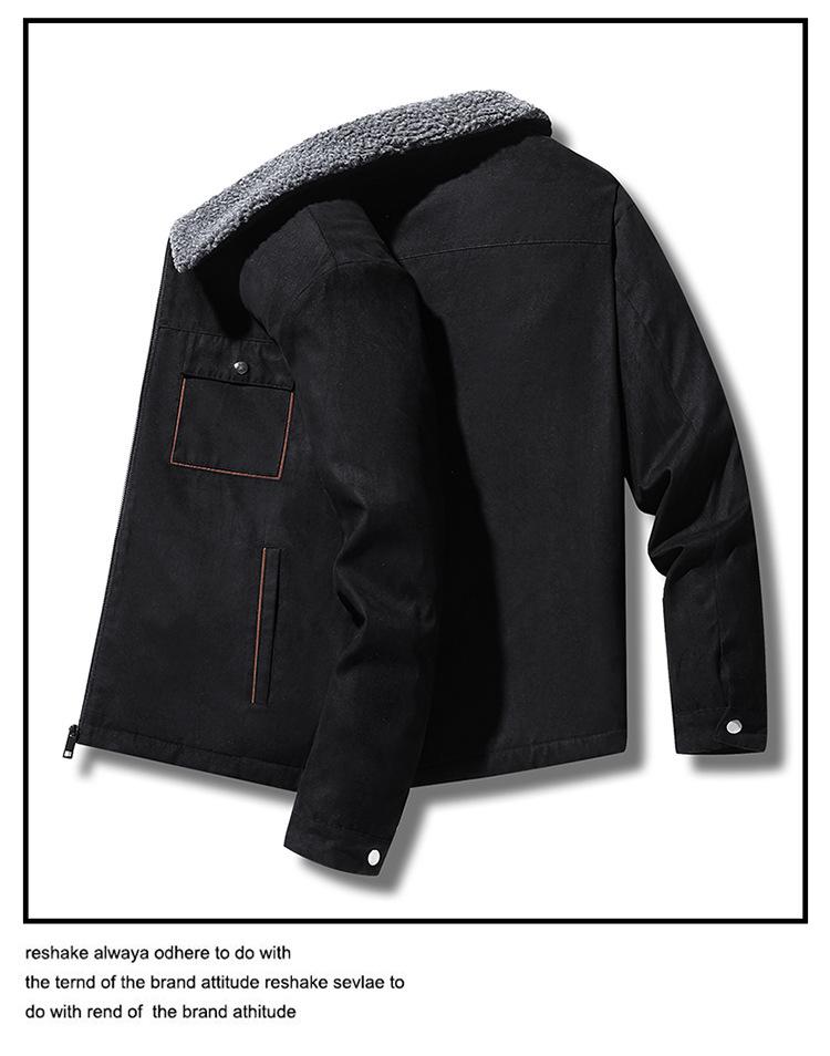 Suede Velvet Men's Lamb Wool Jacket - Thickened Autumn/Winter Coat for Middle-Aged and Elderly