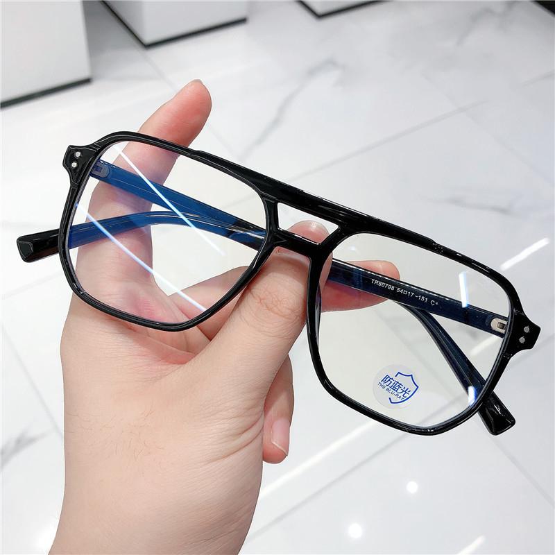 Trendy Office Square Anti Blue Light Reading Glasses Women Tea Irregular Frame Double Bridge Optical Prescription Eyewear