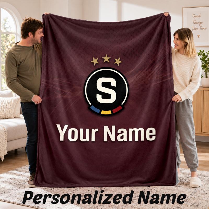 Sparta Prague Personalized Flannel Blanket Custom Name Text Soft Throw Blanket Home Decor