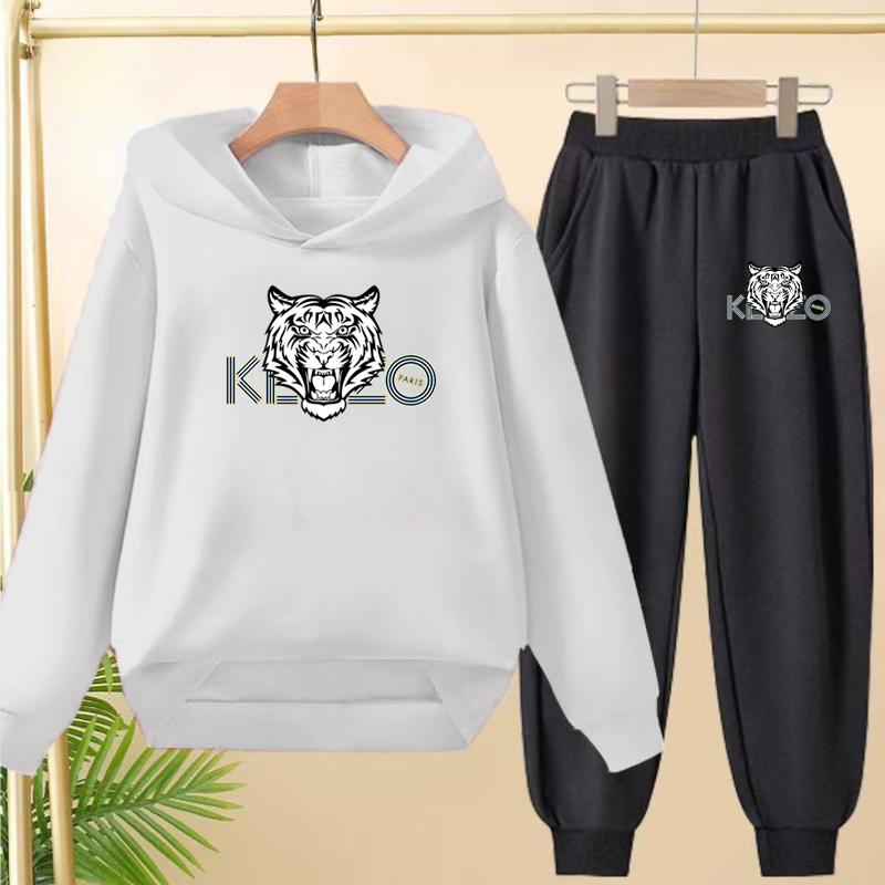 Children's 3-12Yrs Tiger print Pullover Hoodie Boys Girls Toddler Sweatshirt+Trousers Casual Fashion Charming Sports Jogging Set