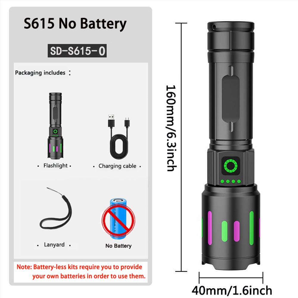 S615 Powerful LED Flashlight Rechargeable Zoomable Tactical LED Flashlight Super Bright Torch Lantern for Outdoor Camping Hiking