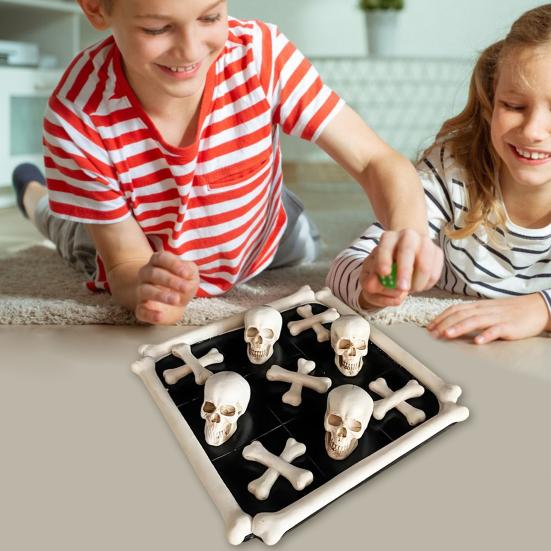 Skull Crossbones Board Game 2-in-1 Portable Travel Gothic Chess Pieces Chessboard Kids Adults Family Night 2 Player Battle Classic