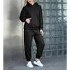 Autumn and Winter Solid Color Women's Clothing, Hooded Long Sleeved Patch Pocket Casual Pants Home Two-piece Set