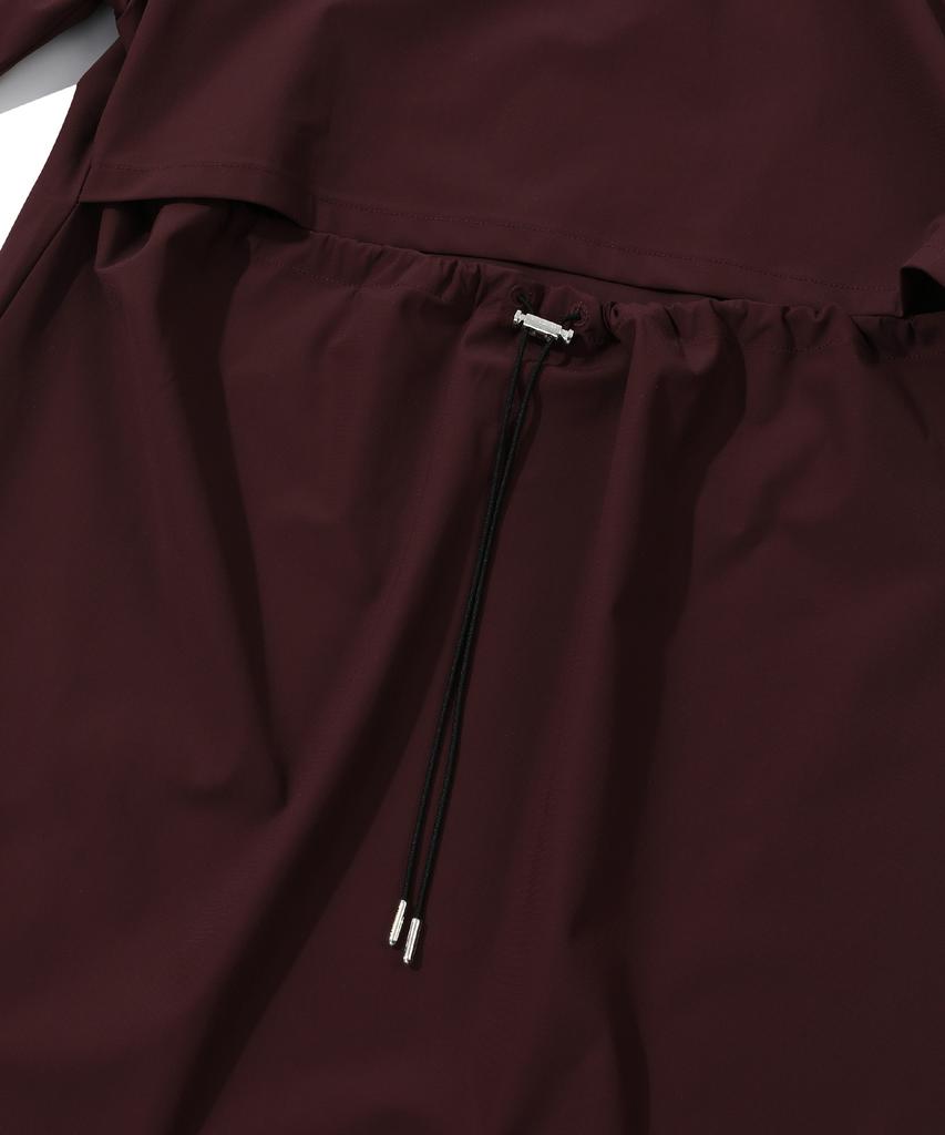 Vintril Round Neck Back Slit String Oversized Dress (Wine)
