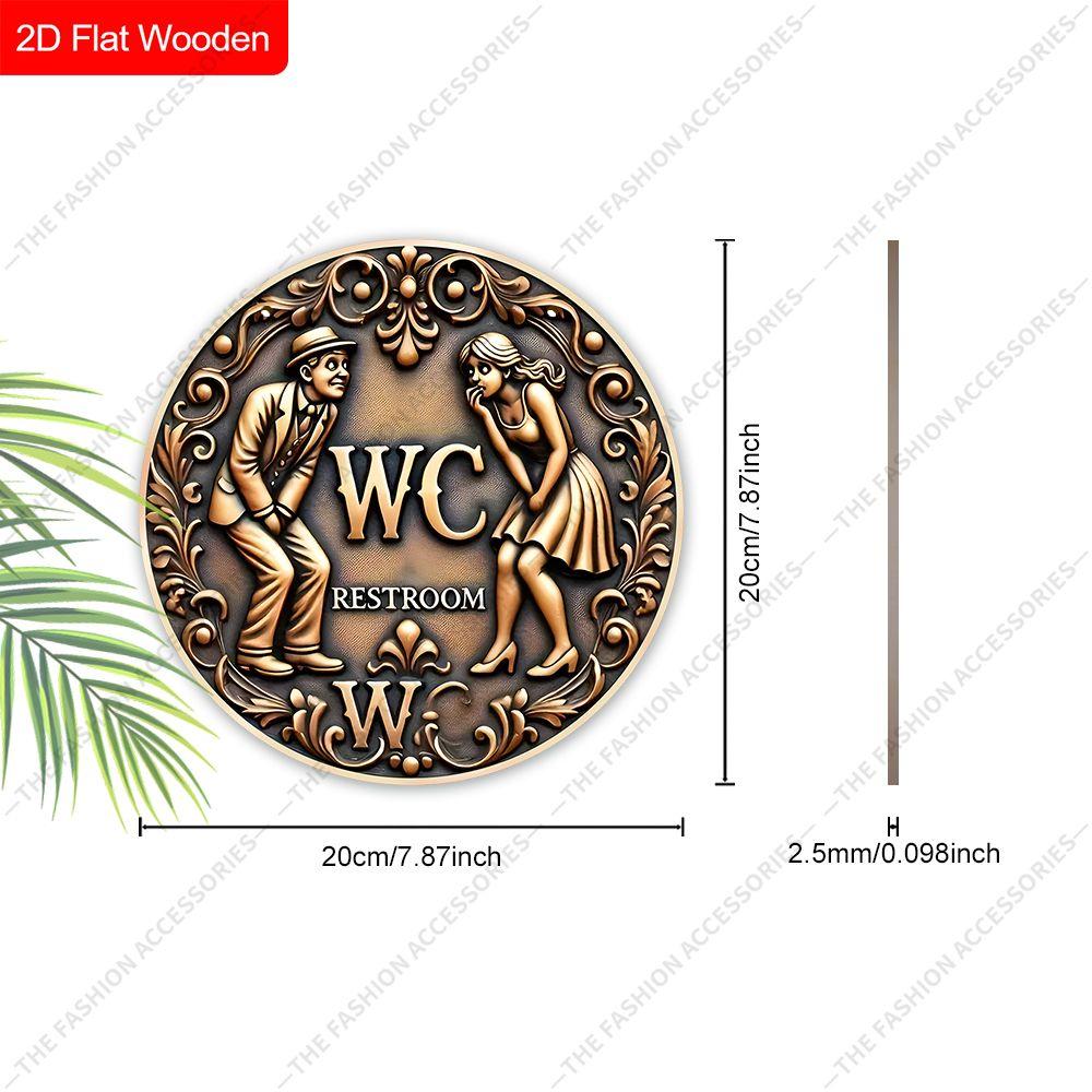 Wooden Hanging Decorative Signs, Bathroom Decorations, 2D Flat Pendants, the Pattern Is Two People and the ”WC" Logo, a Housewarming Gift for Friends