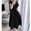 Hepburn style pocket skirt French temperament high waist dress women's spring and summer chic elegant apricot lace-up medium and long dress