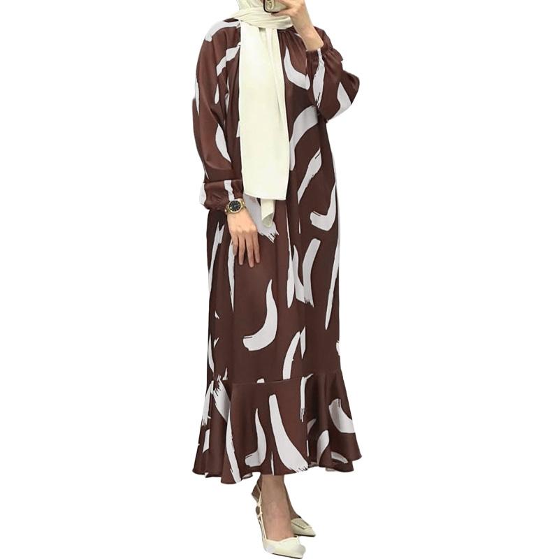 

ZANZEA Женское повседневное платье с круглым вырезом, свободное, с длинным рукавом и принтом 4XL коричневый