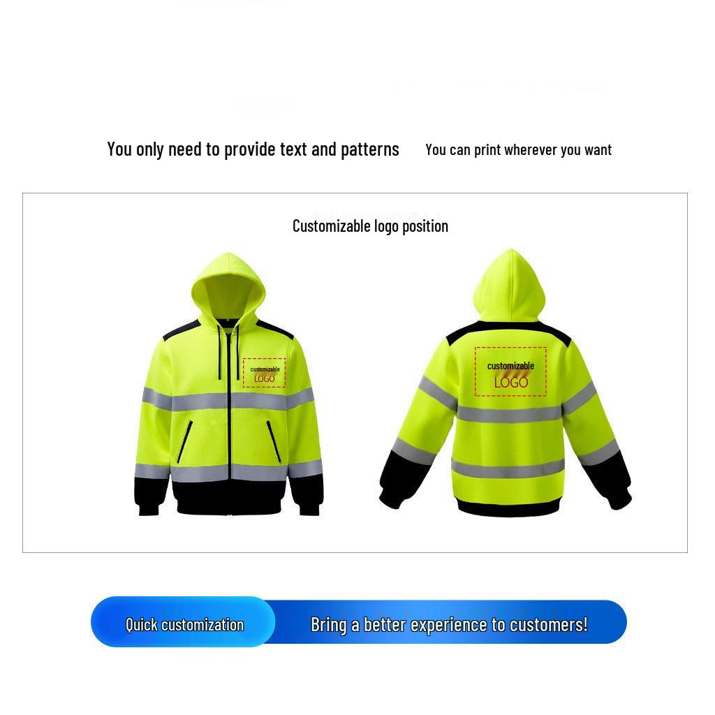 High-Visibility Reflective Hooded Jacket with Fluorescent Panels for Night Safety