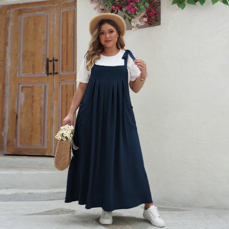 Letní dámské šaty velké velikosti Elegantní jednobarevné jednodílné šaty