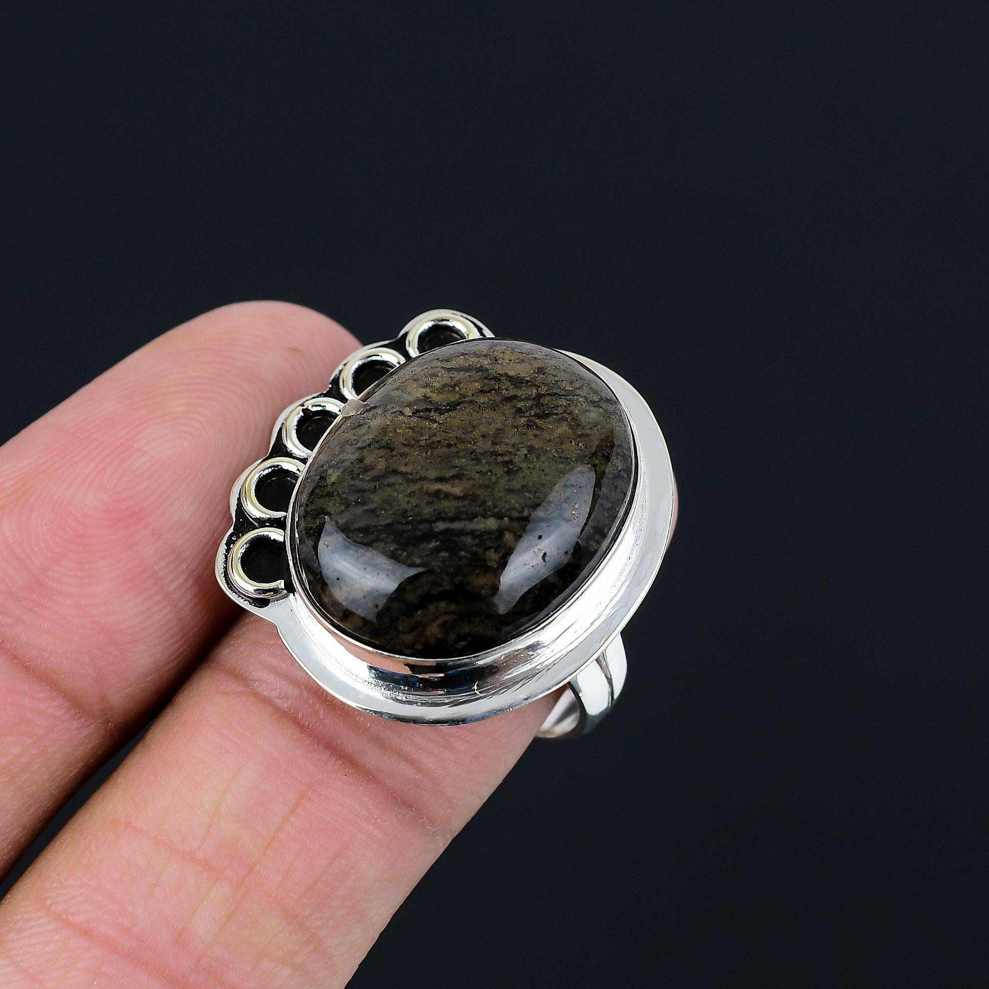 Sterling Silver Honey Dendrite Opal Gemstone Engagement Statement Boho Ring US 9 9