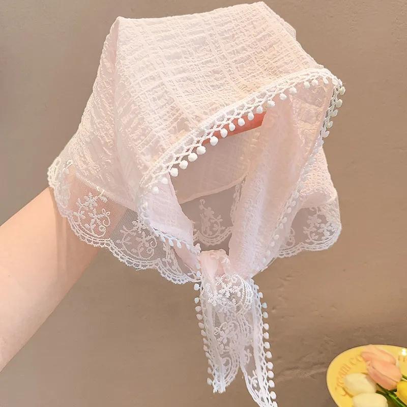 Fashion Harajuku Flower Lace Headscarf Women Pastoral Style Spring Summer Sweet Girls Triangle Scarf Hair Band Hair Accessories