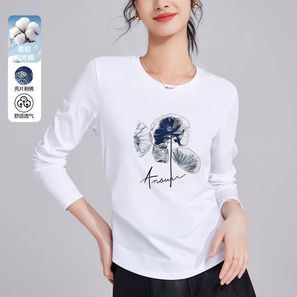 Neues Baumwoll-Langarm-Damen-Frühlings- und Herbstkleidung lockere Mode hochwertiges Innen-Unterhemd-Top