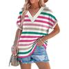 Women's Round Neck Short Sleeve Striped Color Block Loose Fit Casual Print T Shirt Streetwear Top