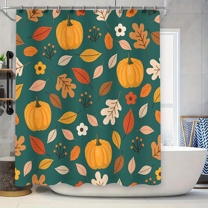 

Pumpkin leaves flowers shower curtain fall autumn decor bathroom curtain waterproof liner for home kitchen window privacy shades 90x180cm