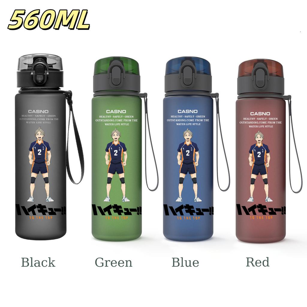Anime Haikyuu Sports Water Bottle Leak Proof Frosted Plastic Cup Portable Rope Fitness Outdoor Travel 560ML with for Kid Friendly Entertaining Fun