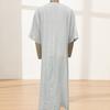 Damen Baumwolle Leinen Langes Kleid Fledermaus Kurzarm V-Ausschnitt Tunika Kleid Sommer Hoher Schlitz Fließendes Strand-Sonnenkleid