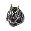 Retro Domineering Dragon Mens Rings Trendy Retro High-End Turquoise Southern Red Tourmaline Ring Adjustable Jewelry