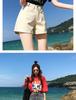 Women's Apricot High-Waisted Wide-Leg Denim Shorts - Korean Style A-Line for Summer 2026