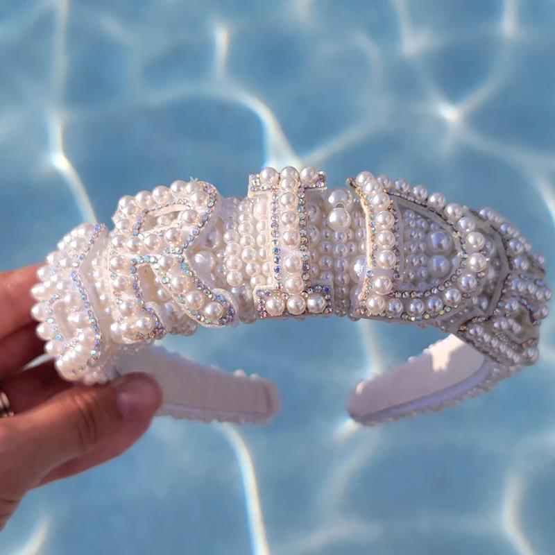 Pearl Bride Headband Wedding Hair Accessories for Bride Bridal Shower Bachelorette Party Bach Engagement Party Decorate Supplies