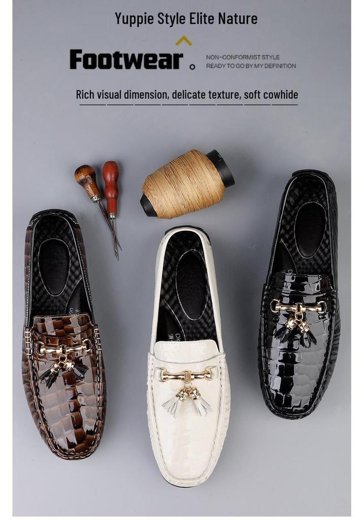Men's Embossed Cowhide Moccasins - Slip-On Casual Leather Driving Loafers 