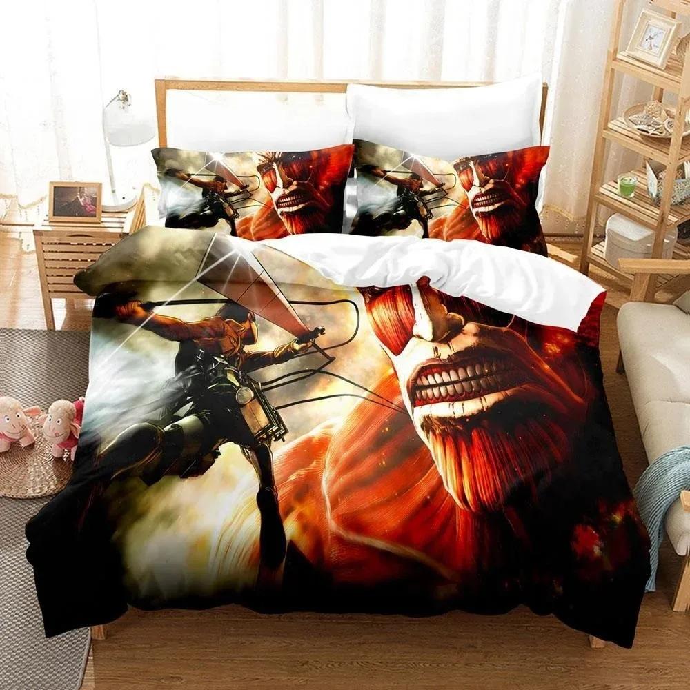 3D Print Anime Bed Sheet Attack On Titan Bedding Set Single Twin Full Queen King Size Bed Set Adult Kid Bedroom Duvetcover Sets
