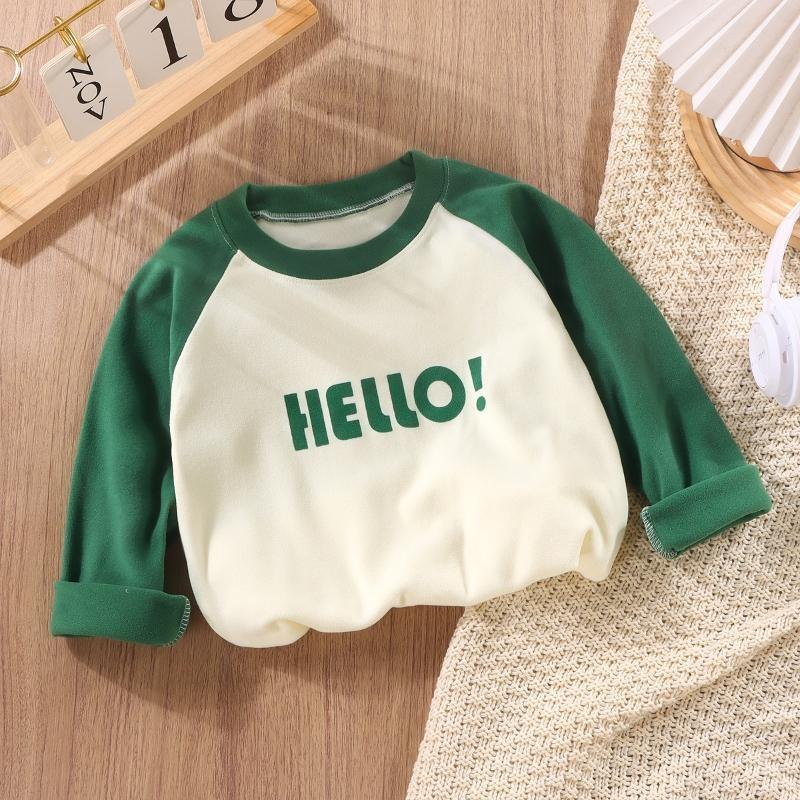 Korean Toddler Girl Thin Sweatshirt Cotton Letter Spliced Sleeve Baby Girl Tops Loose Round Collar Boys Base Shirts