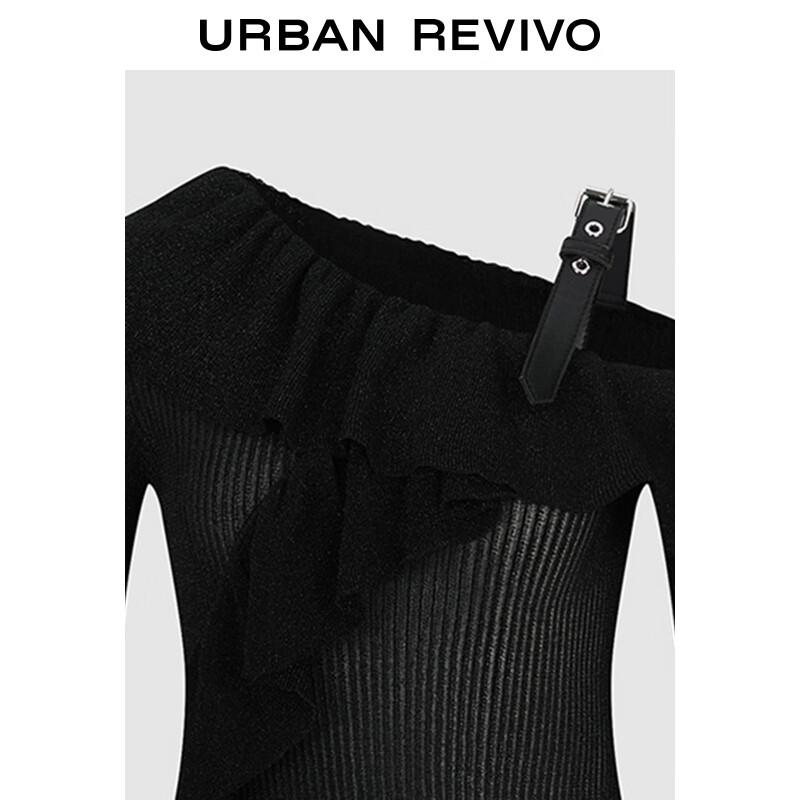 UR 2025 Spring Asymmetrical Ruffle Hem Knit Top