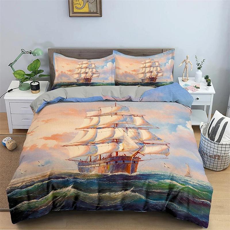 

Durable Warm Sail Sailboat Pattern 3D Printed Covers Bedclothes For Bedroom 2 3 PCS Single Double King Comforter Comforter (quilt)-EU Single(135*200cm)3pcs