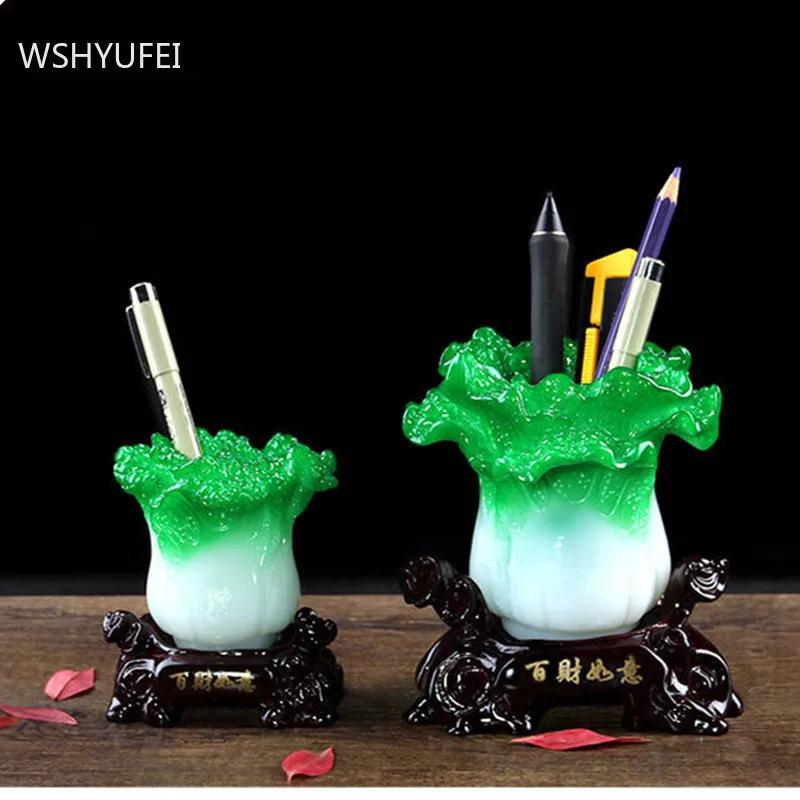 Study Desktop Pen Holder Ornaments Home Resin Chinese Cabbage Decoration Teacher Gift Wine Cabinet Auspicious Decor Accessories