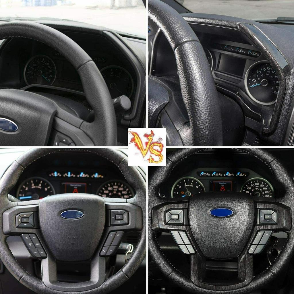 Steering Wheel Panel & Dashboard Cover Trim For Ford F150 2015+ Black Wood Grain
