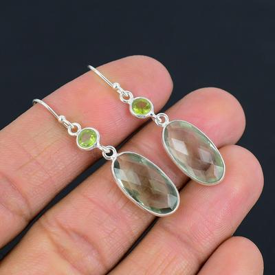 Facettierte grüne Amethyst-Peridot-Edelstein-Ohrringe, massives 925er Sterlingsilber, handgefertigte Schmuck-Tropfenohrringe als Valentinstagsgeschenk