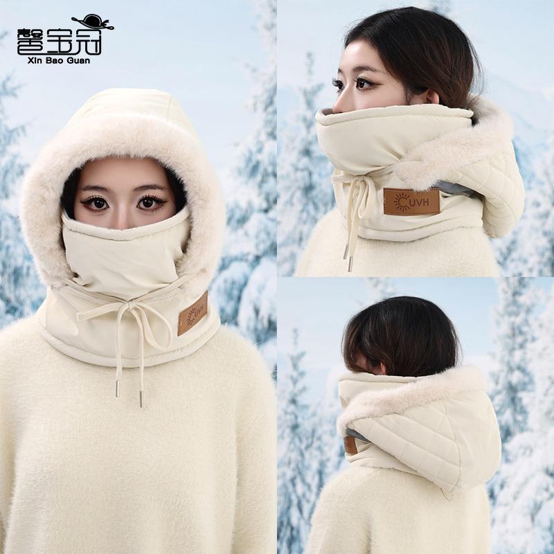 Winter velvet warm ear protection men and women outdoor riding skiing cold hat mask scarf integrated hat