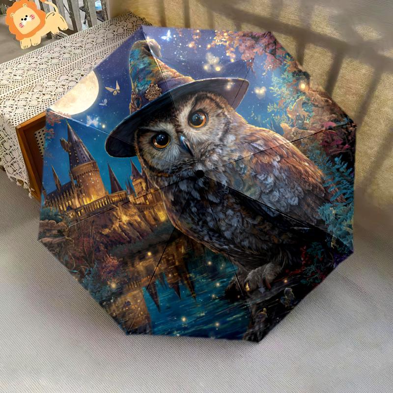 1 PC Automatic Folding Umbrella - Owl Pattern, Portable & Foldable Design with 8 Ribs, Christmas Birthday Gifts