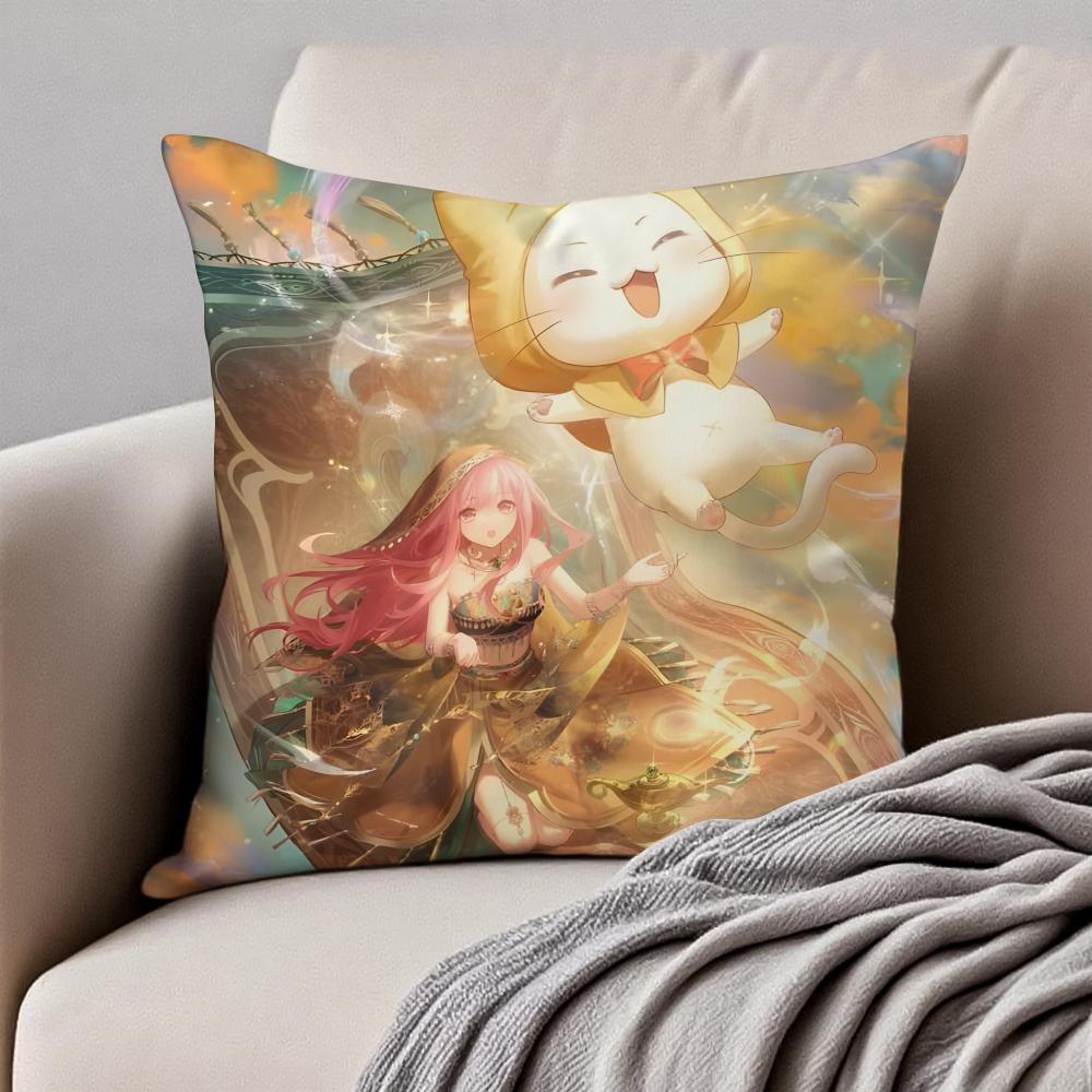 Sweet Pink N-Nikki And M-Momocat Chibi Icons Cushion Cover Pillowcase Anti-Dustmite Invisible Zipper Short Plush Sofa Cushion