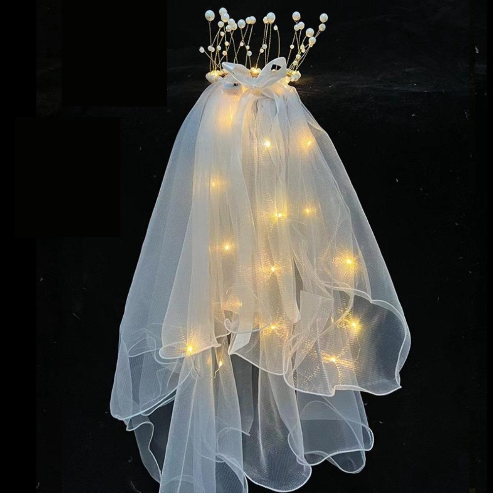 Hair Accessories Glow Wedding Veil Bowknot Light Up Veil New Bride Wedding Veil  for Women