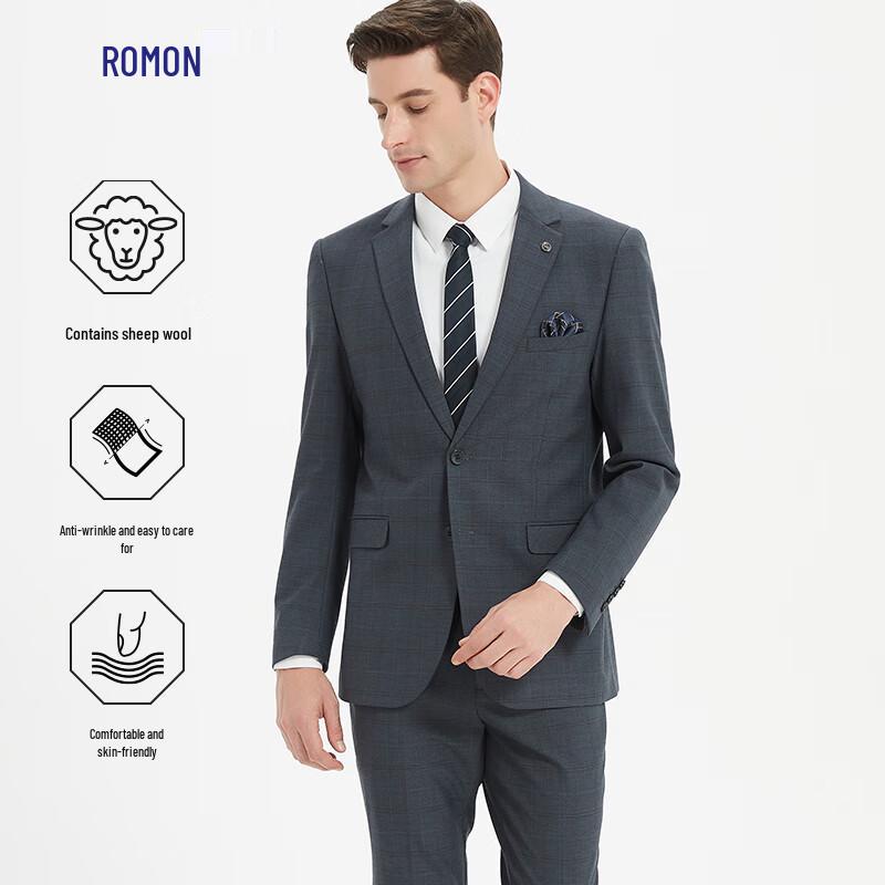 Romon Men's Wool Blend Business Suit Set