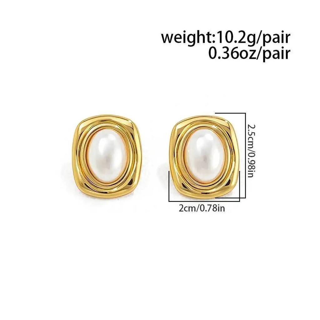 SHIXIN Stainless Steel Geometric Irregular Imitation Pearl Earrings for Women Minimalist Gold Color Stud Ear Trendy Jewelry Gift