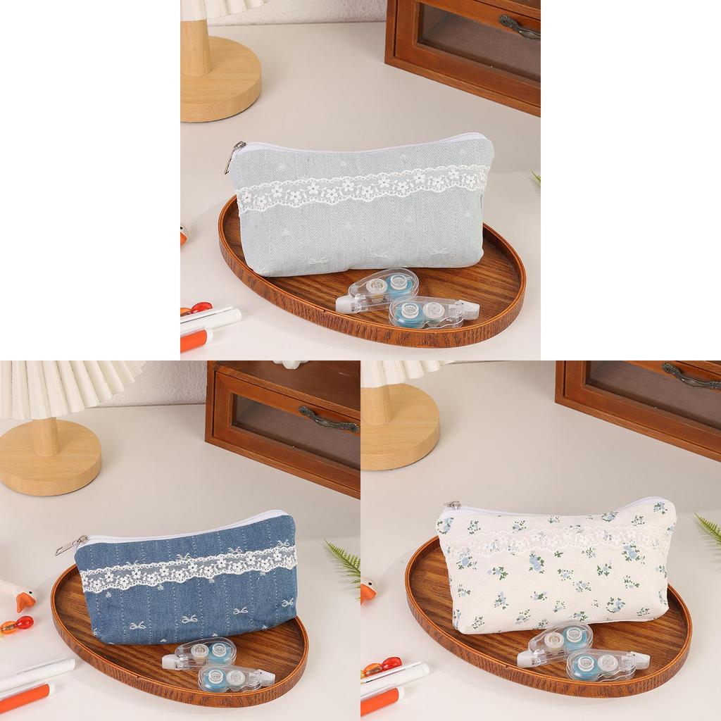 Floral Pattern Students Pencil Bag With Durable Canvas Material For Girls And Teens