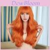 Orange Wavy Long Wig With Airy Bangs For Cosplay And Fashion Enthusiasts