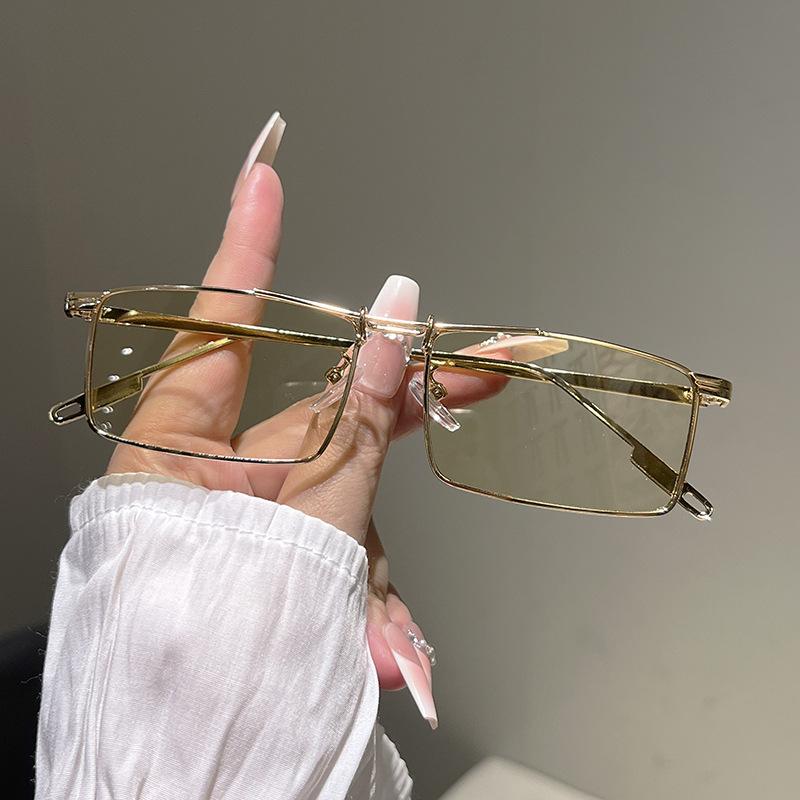 Metal Frame Sunglasses Ultra-Light Driving Shades Retro Narrow Rectangle Sunglasses Skin-Friendly Vintage Sunglasses For Driving